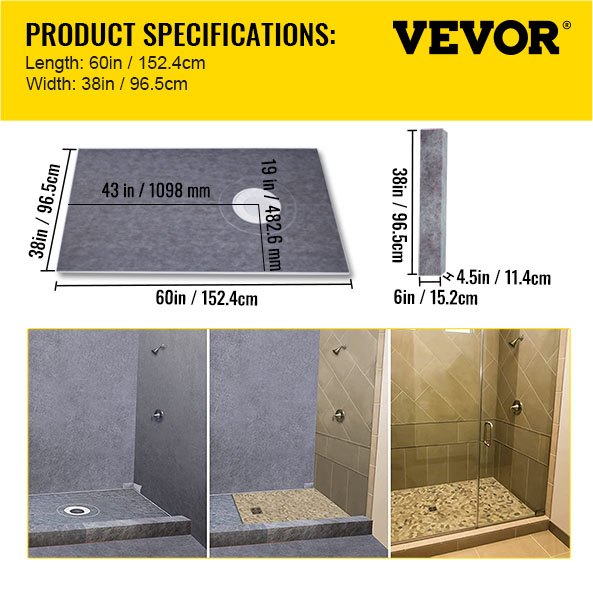 Dušo pado montavimo rinkinys VEVOR VV-LYDZ-ABS3860P, 96,5 x 152,4 cm