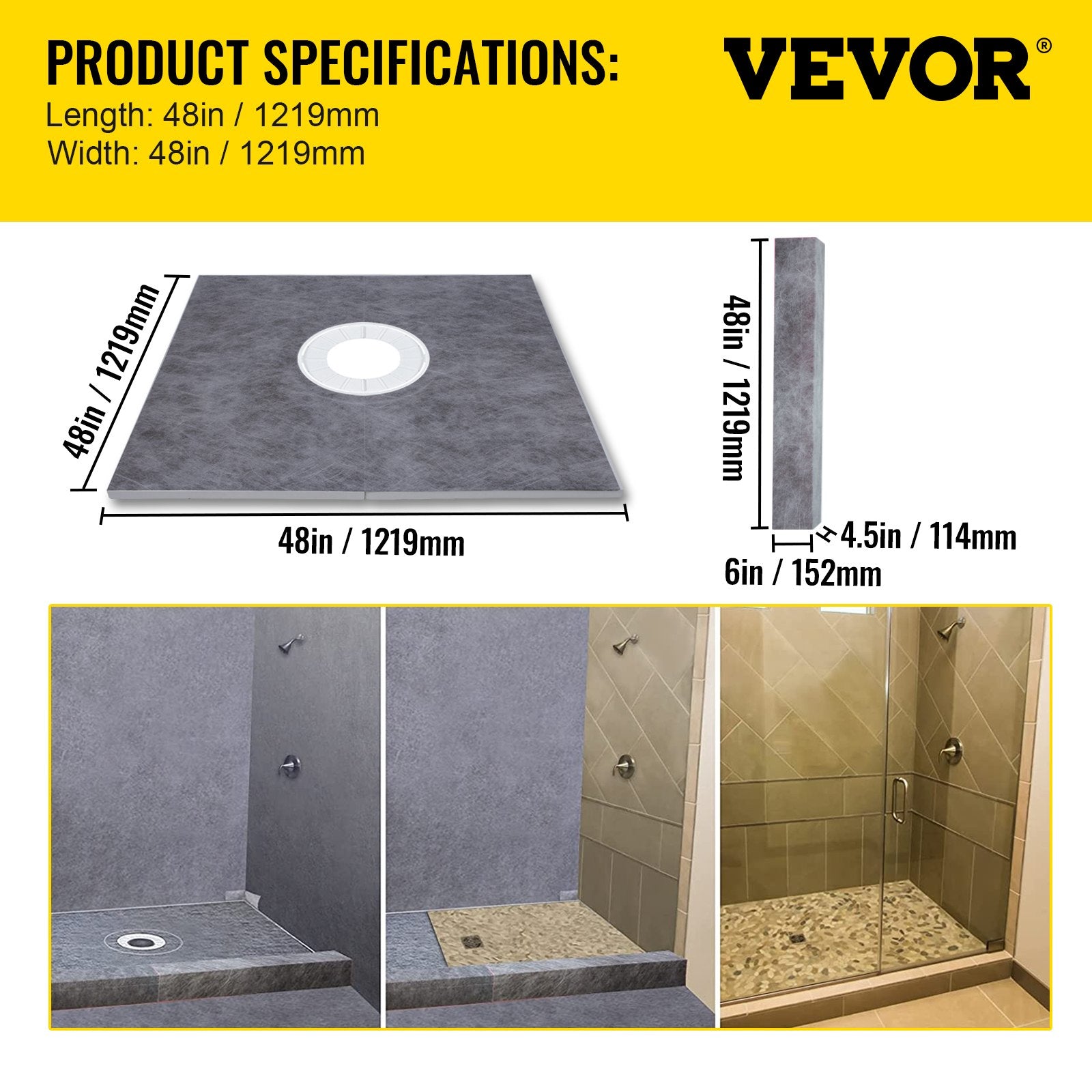 Dušo pado montavimo rinkinys VEVOR VV-LYDZ-ABS4848Z, 121,9 x 121,9 cm