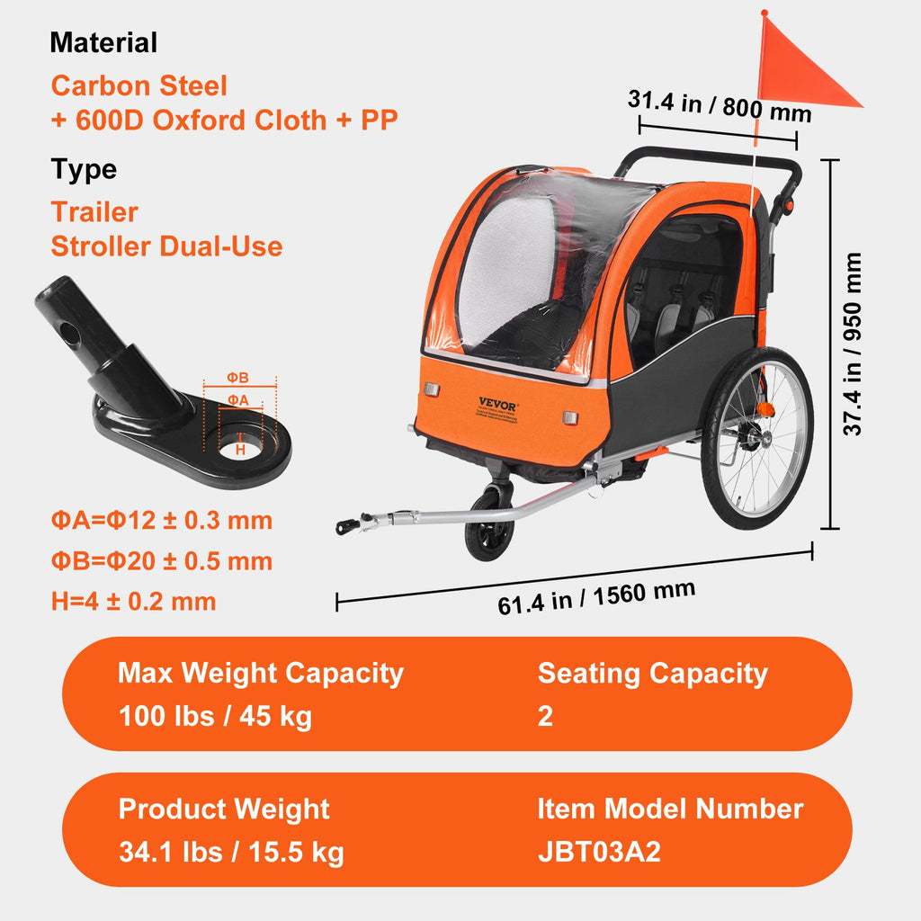 Dviračio priekaba VEVOR JBT03A2, 45 kg apkrova