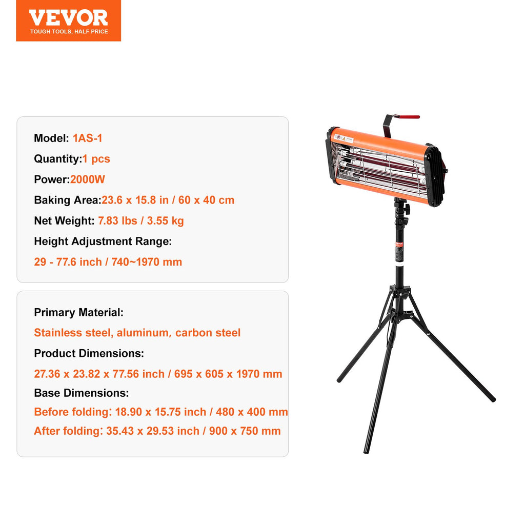 Infraraudonųjų spindulių džiovinimo lempa VEVOR 1AS-1, 2000W
