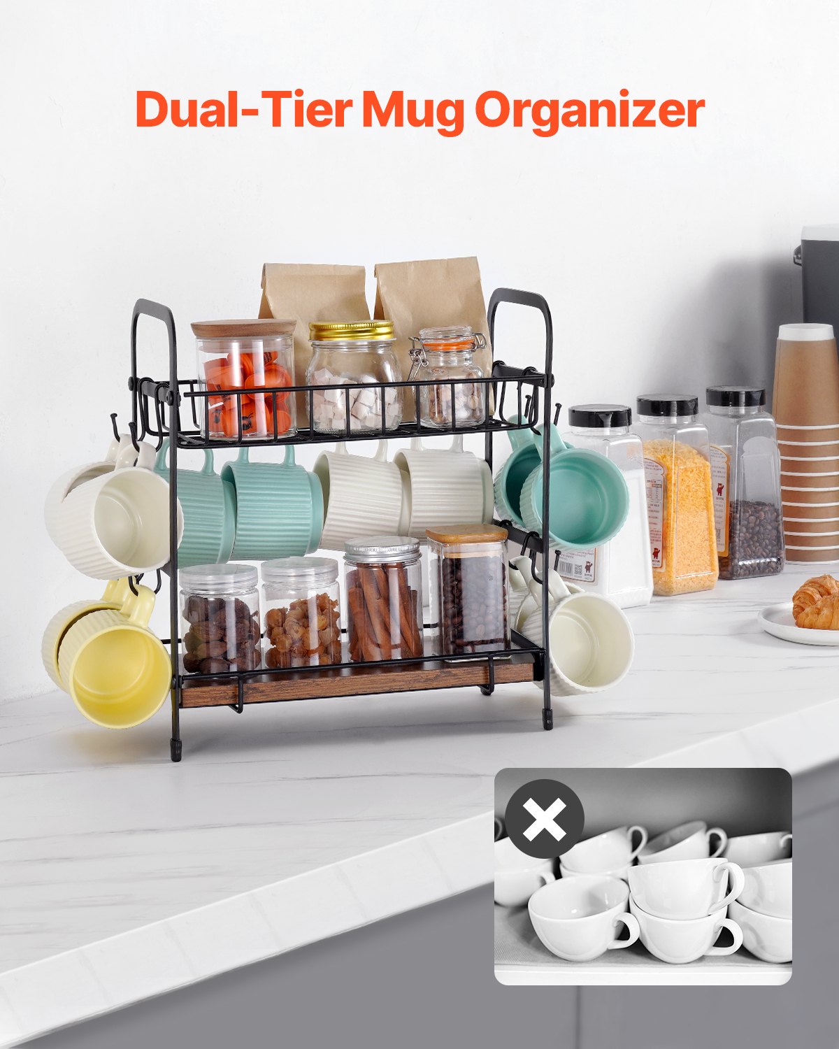 Kavos kampelio organizatorius VEVOR MUG-XM004, 2 aukštų su 12 kabliukų