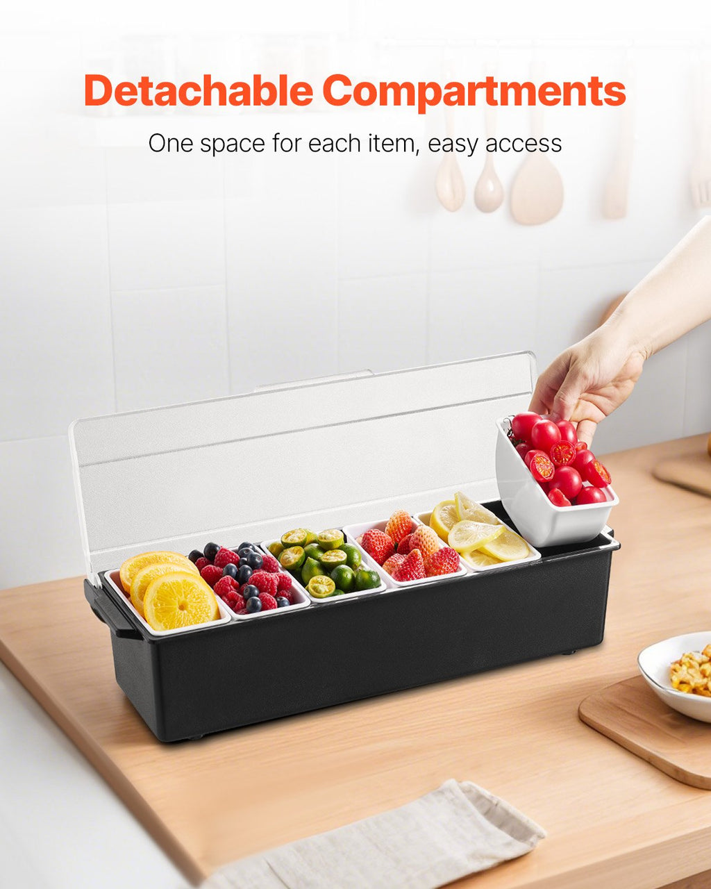 Šaldomas ingredientų indas VEVOR C-1220, 6 skyriai
