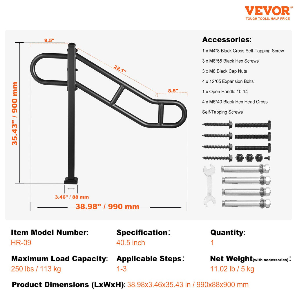 Lauko laiptų turėklas VEVOR HR-09, 102,9 cm