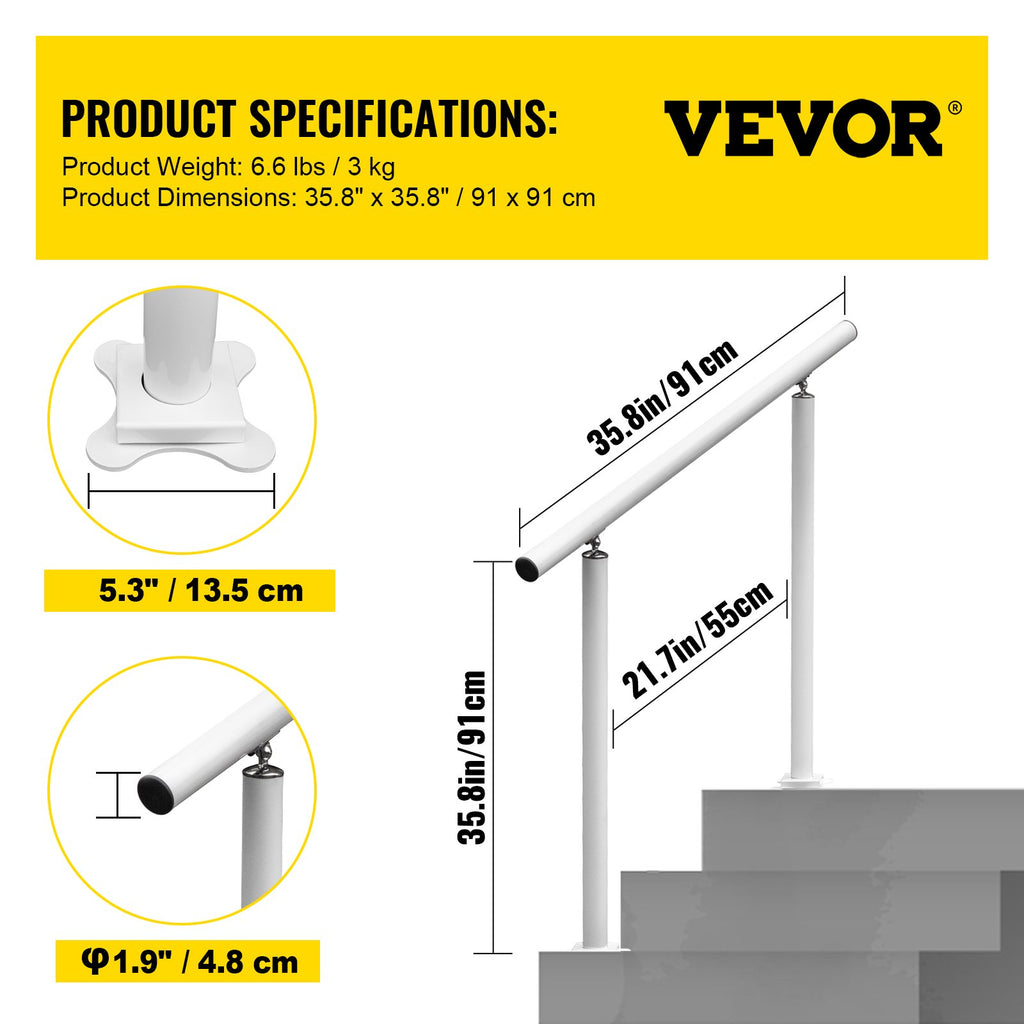 Lauko laiptų turėklas VEVOR 3ft, reguliuojamas kampas 0-60°