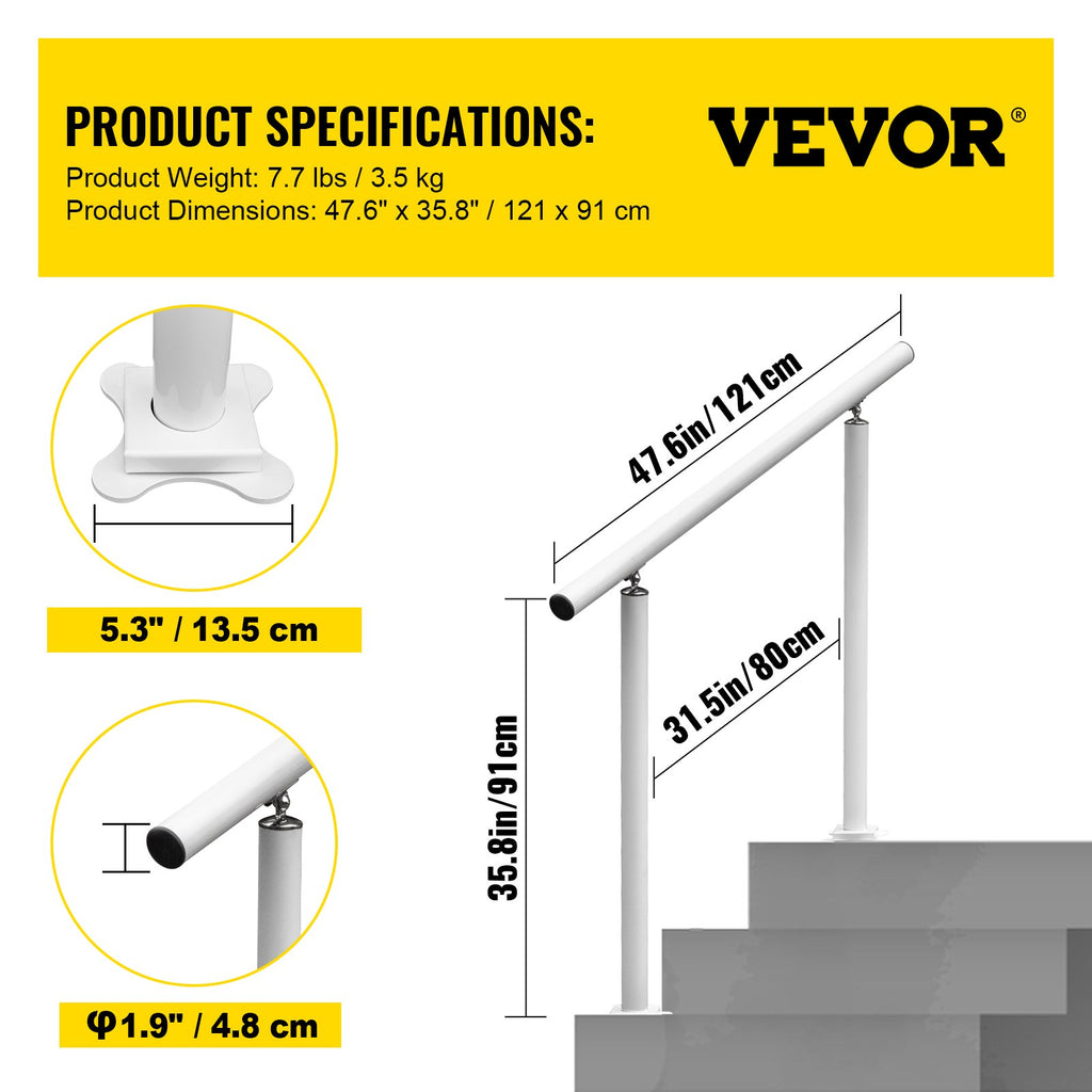 Lauko laiptų turėklas VEVOR LZBS-4FT, 121 cm ilgio