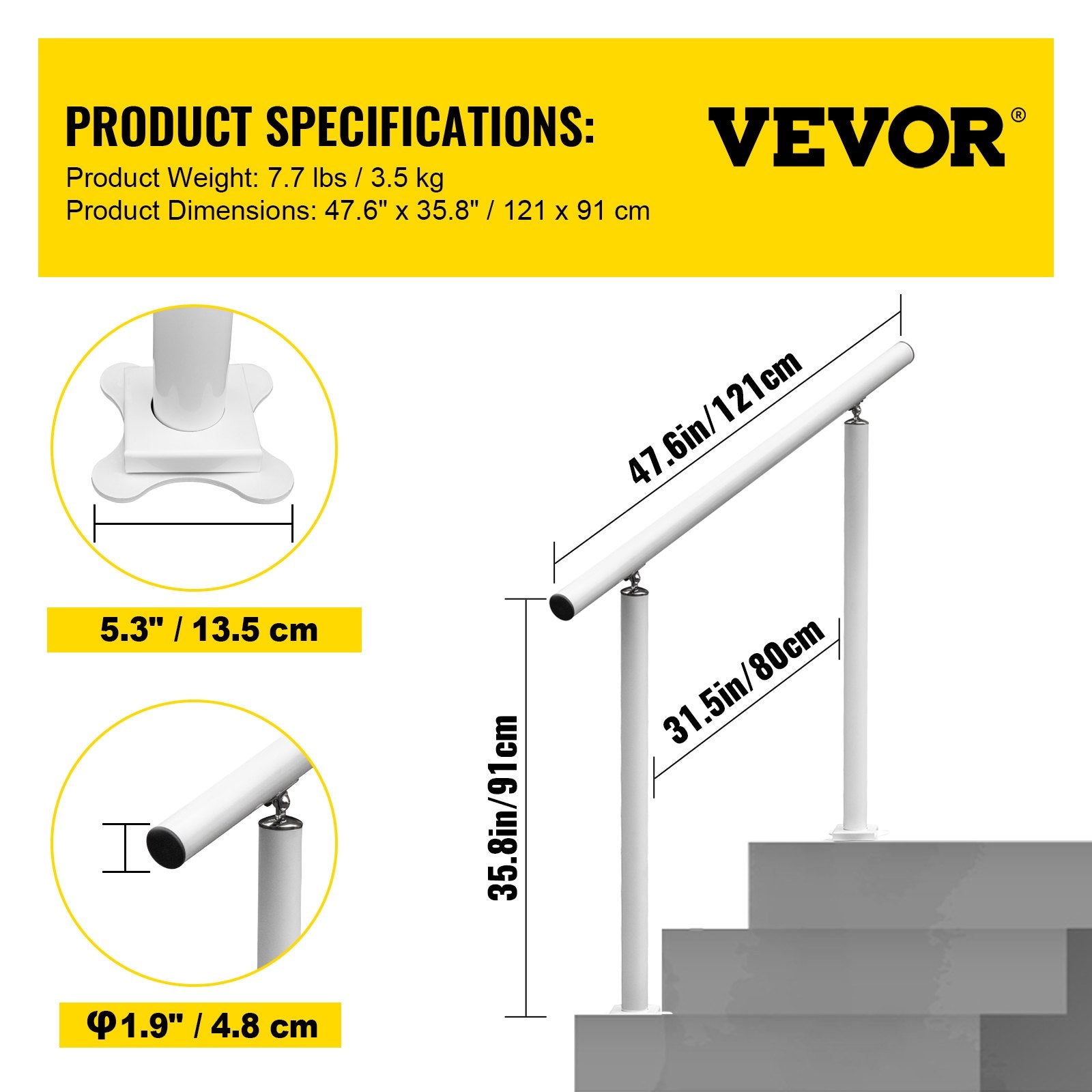 Lauko laiptų turėklas VEVOR LZBS-4FT, 121 cm ilgio