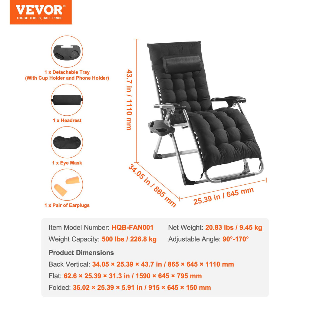 Nulinės gravitacijos kėdė VEVOR HQB-FAN001, 226 kg apkrova
