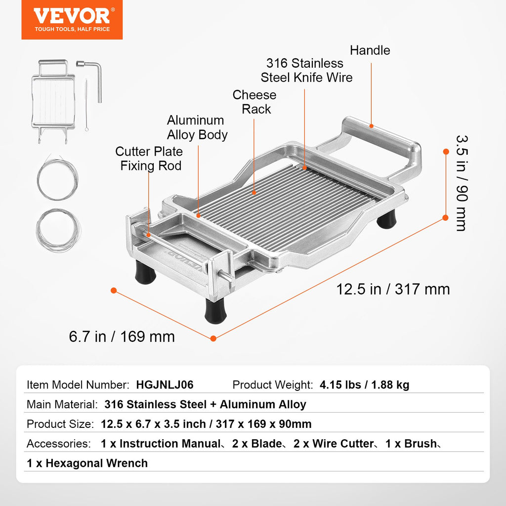 Sūrio pjaustyklė VEVOR HGJNLJ06, 1 cm ir 2 cm pjaustymo storiai