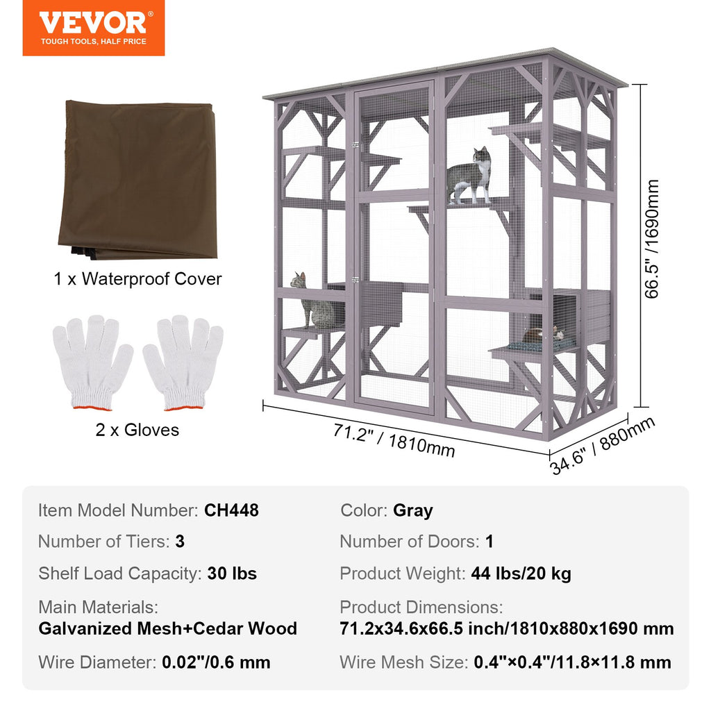 Lauko voljeras katėms VEVOR CH448, 7 aukštų