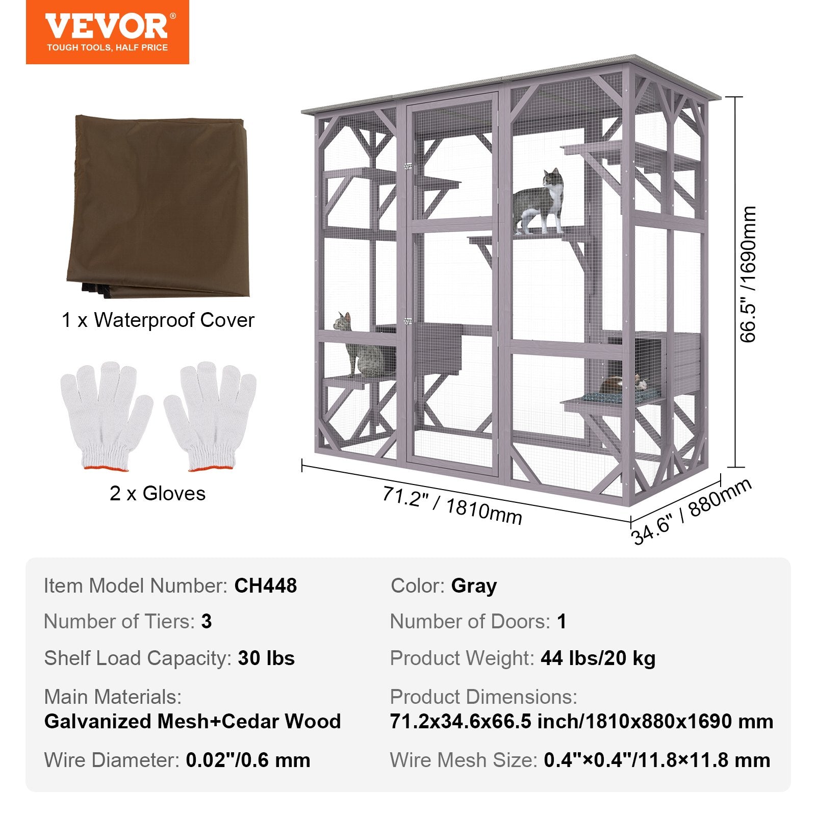 Lauko voljeras katėms VEVOR CH448, 7 aukštų