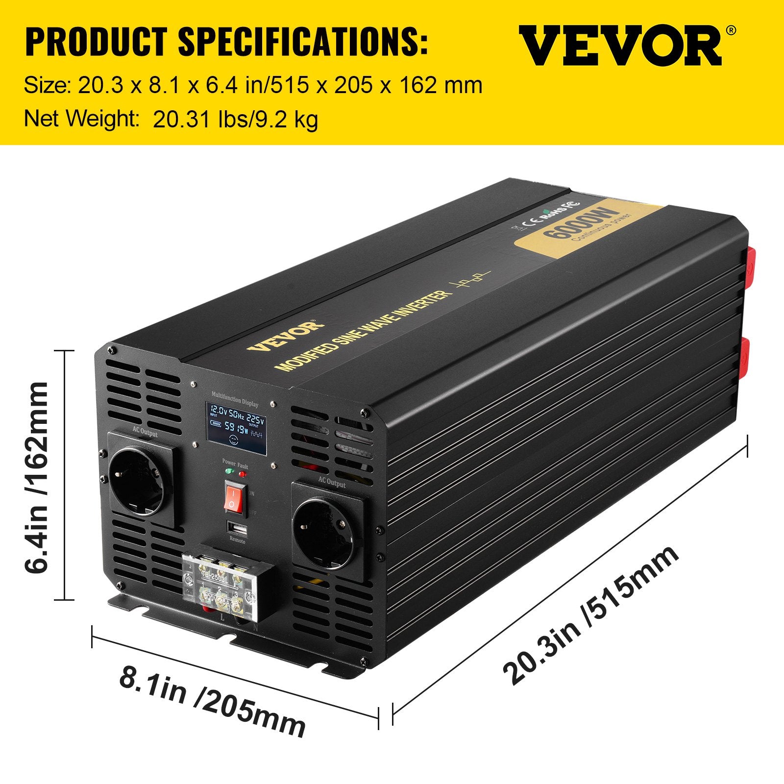 Įtampos keitiklis VEVOR TM-6000W, 6000W