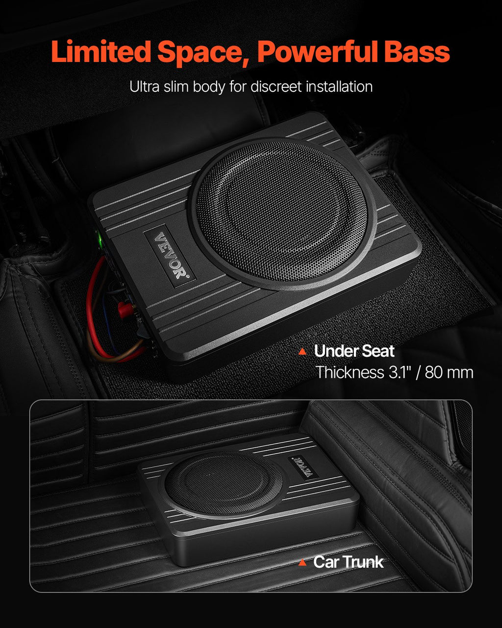 Automobilinė žemų dažnių kolonėlė po sėdyne VEVOR YL-105C, 300W