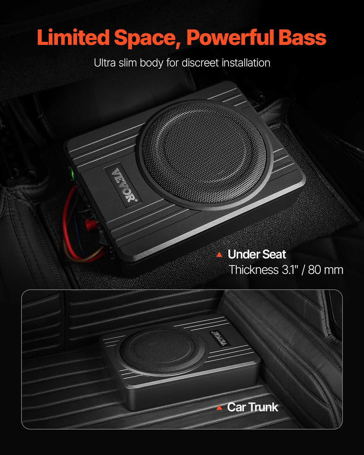 Automobilinė žemų dažnių kolonėlė po sėdyne VEVOR YL-105C, 300W