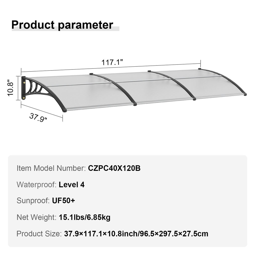 Durų ir langų stogelis VEVOR CZPC40X120T, 96,5 x 297,5 cm