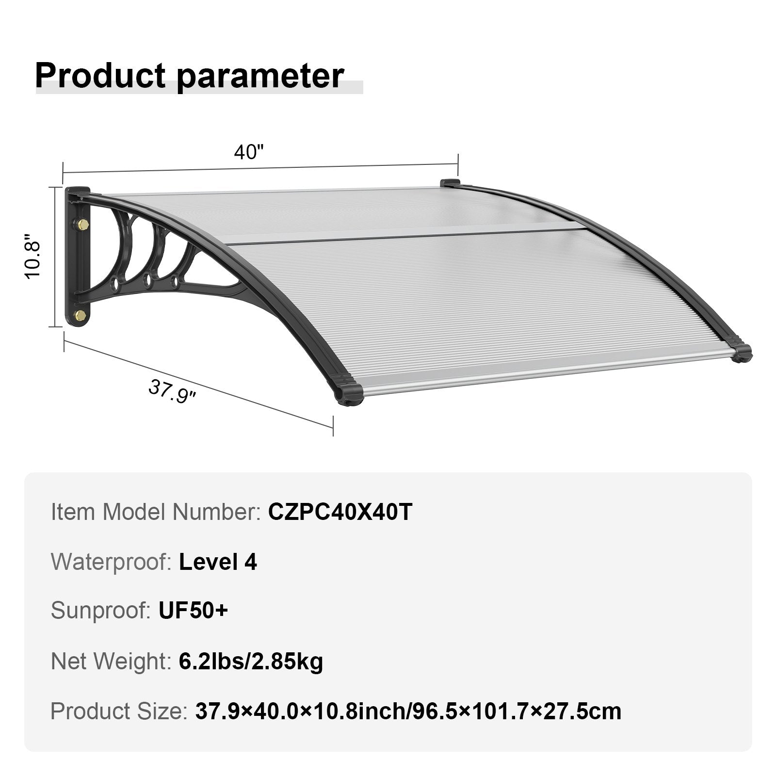 Durų ir langų stogelis VEVOR CZPC40X40T, 101,6 x 101,6 cm