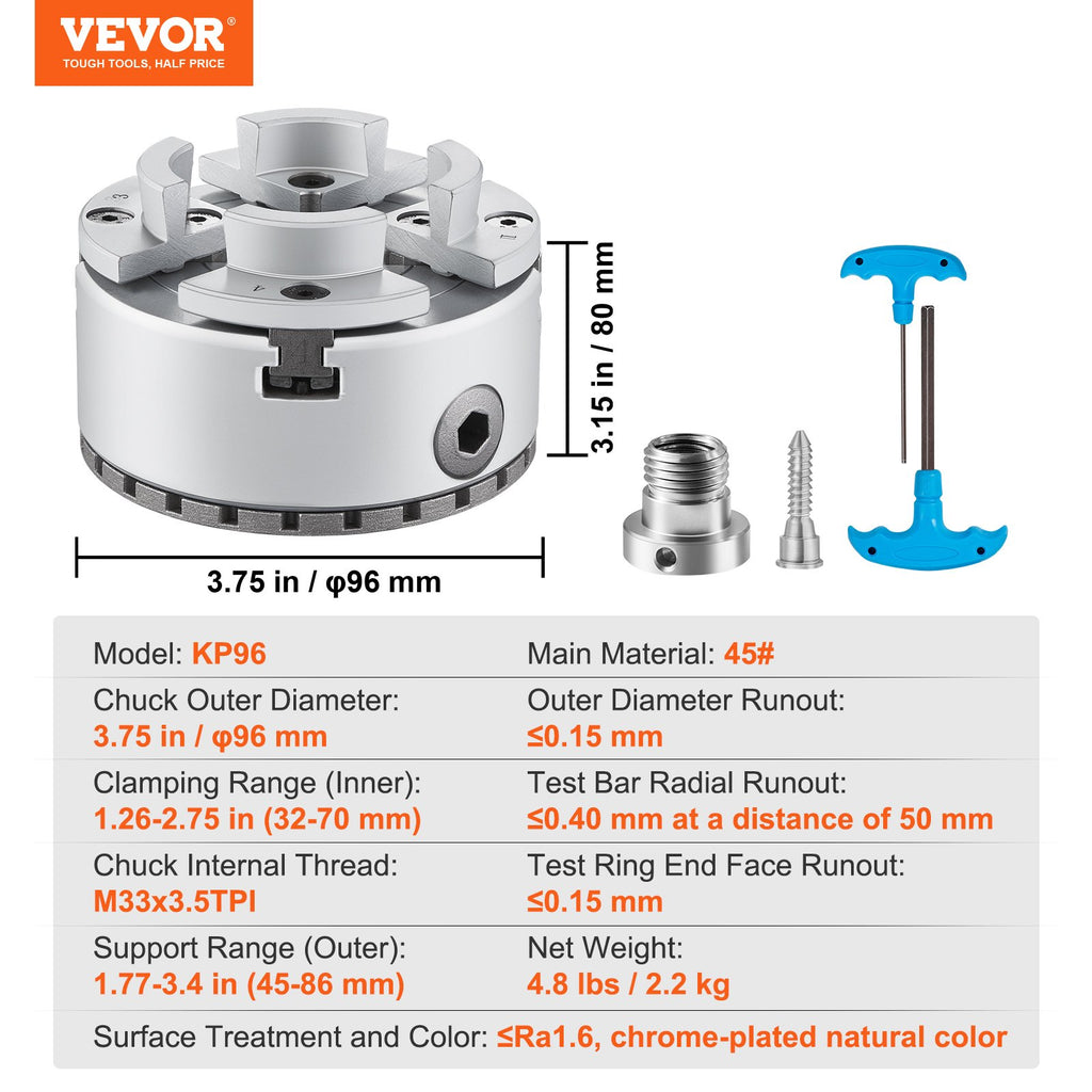 Tekinimo staklių griebtuvas VEVOR KP96, 96 mm skersmens