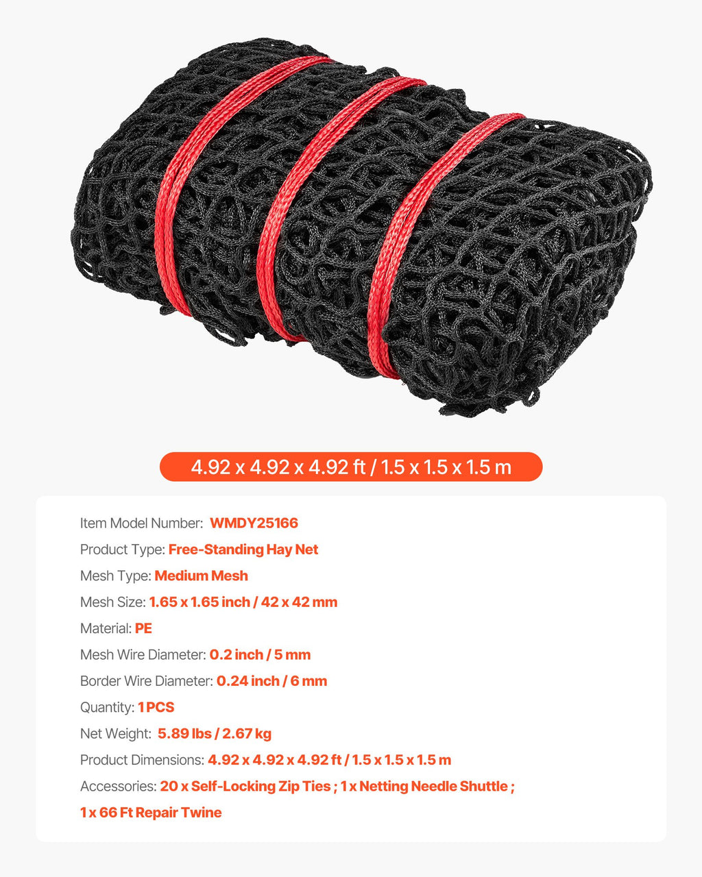 Šieno tinklas apvaliems rulonams VEVOR WMDY25166, 1,5 x 1,5 x 1,5 m