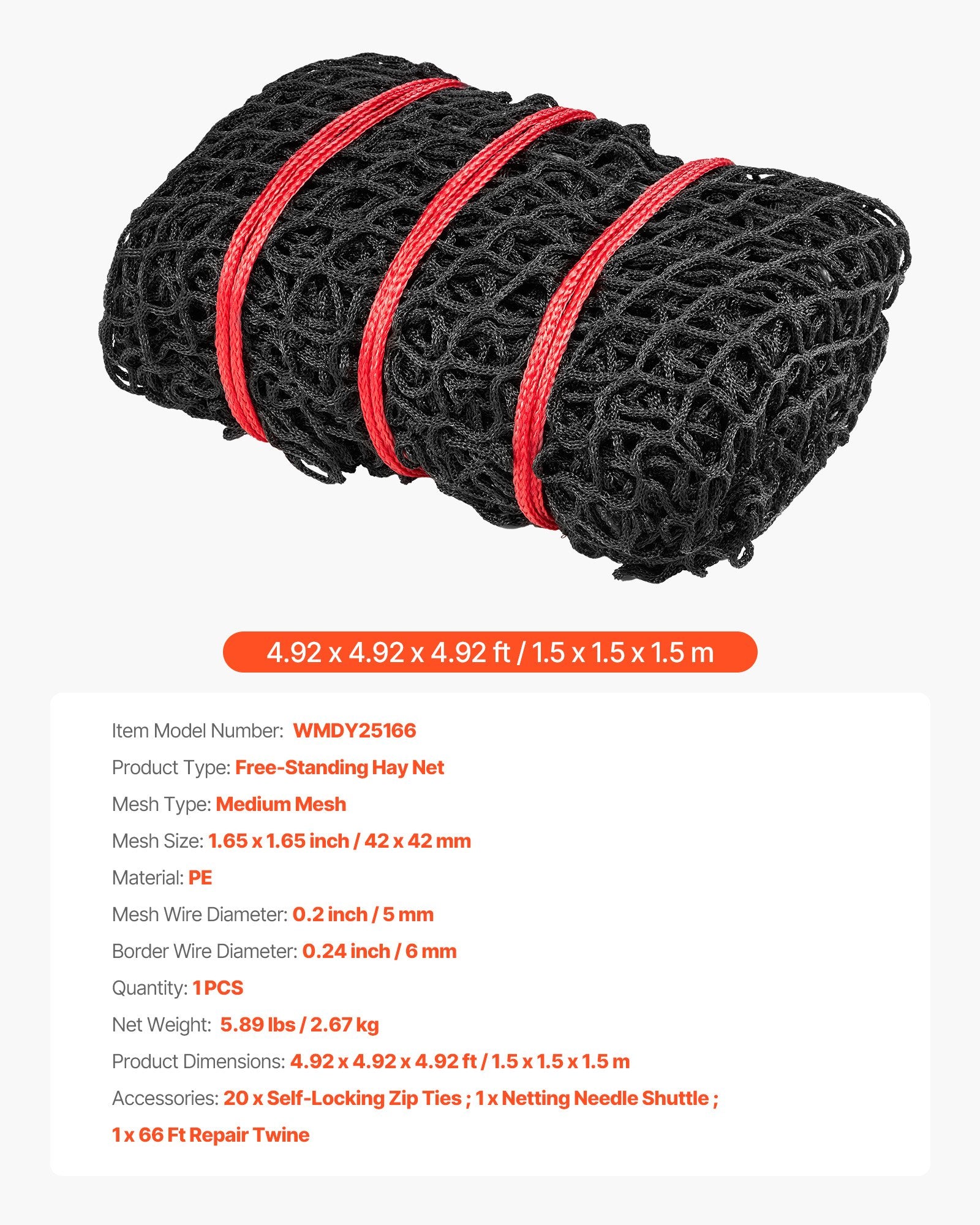 Šieno tinklas apvaliems rulonams VEVOR WMDY25166, 1,5 x 1,5 x 1,5 m