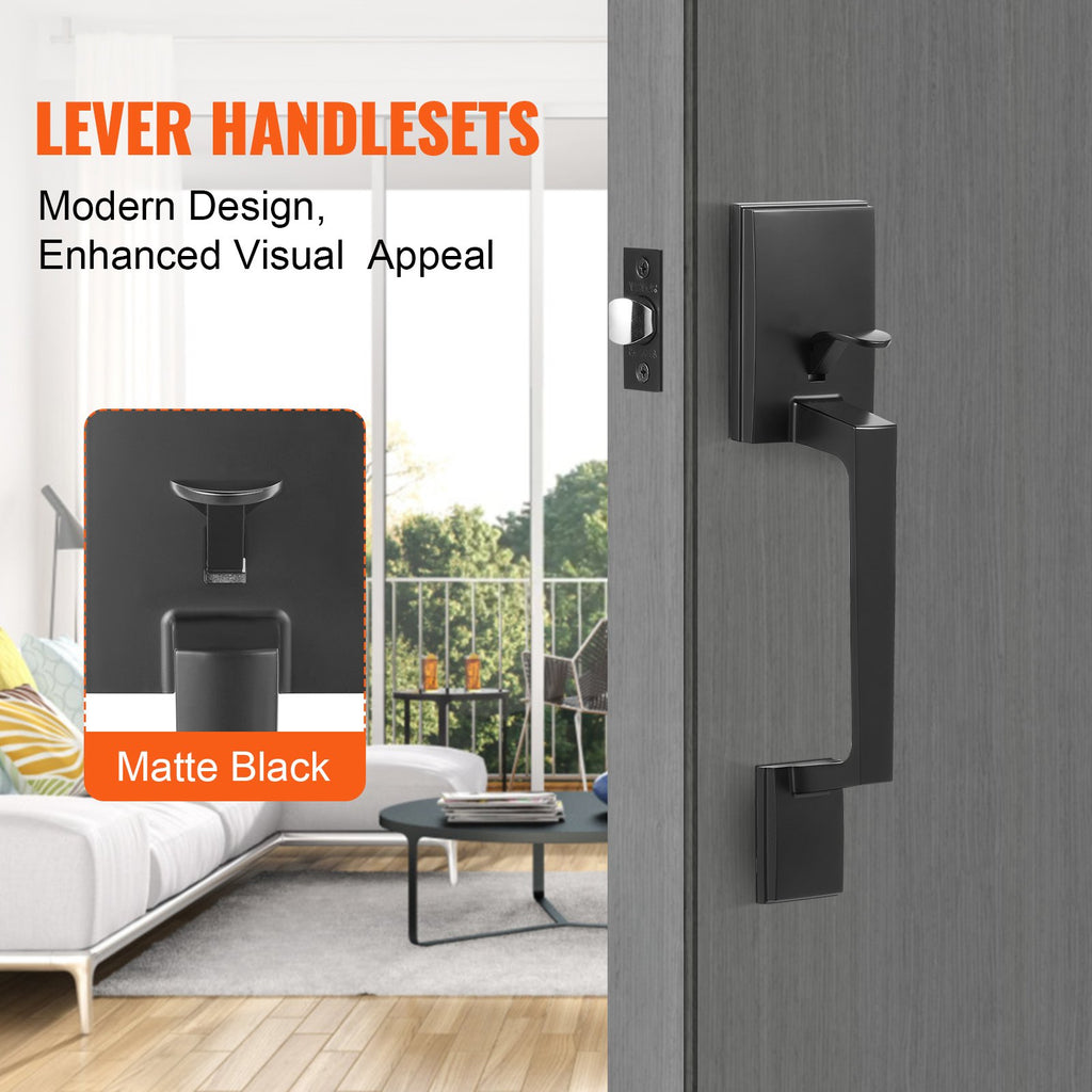 Lauko durų rankenų komplektas VEVOR DT1103-PS-BLK, matinė juoda