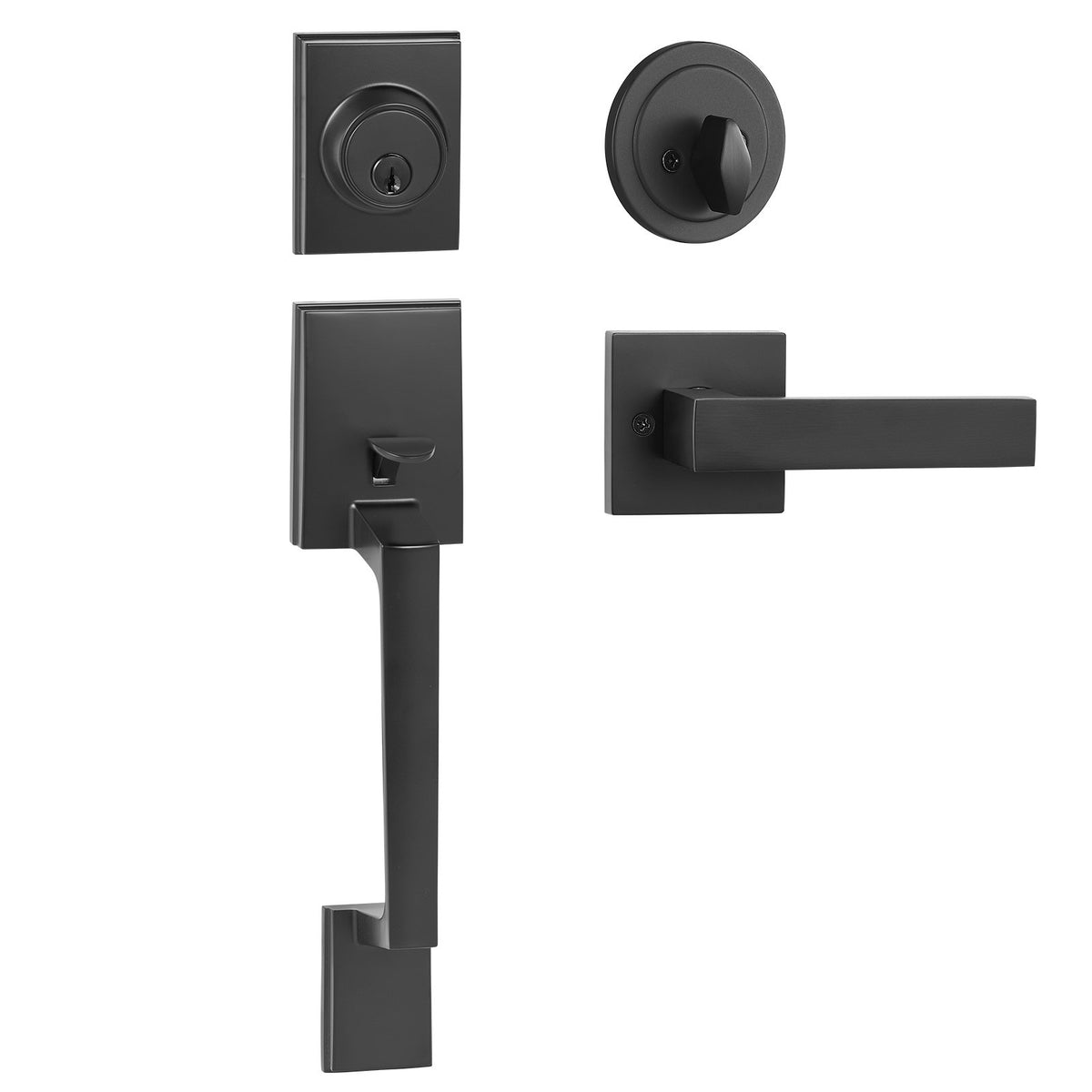 Lauko durų rankenos ir spynos komplektas VEVOR DT1103-BLK, matinė juoda spalva
