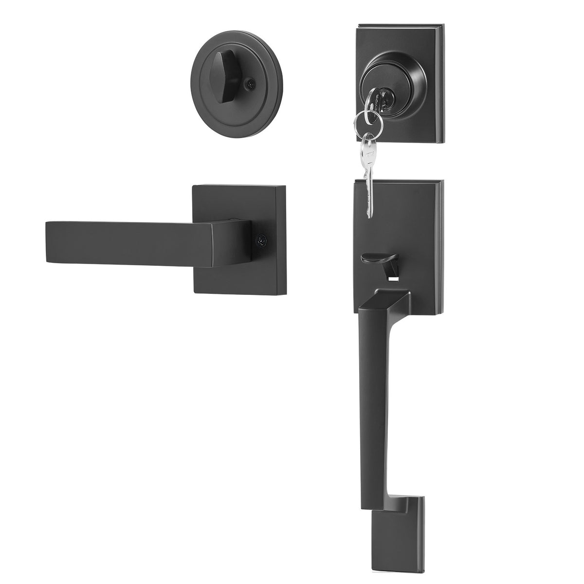 Lauko durų rankenos ir spynos komplektas VEVOR DT1103-BLK, matinė juoda spalva
