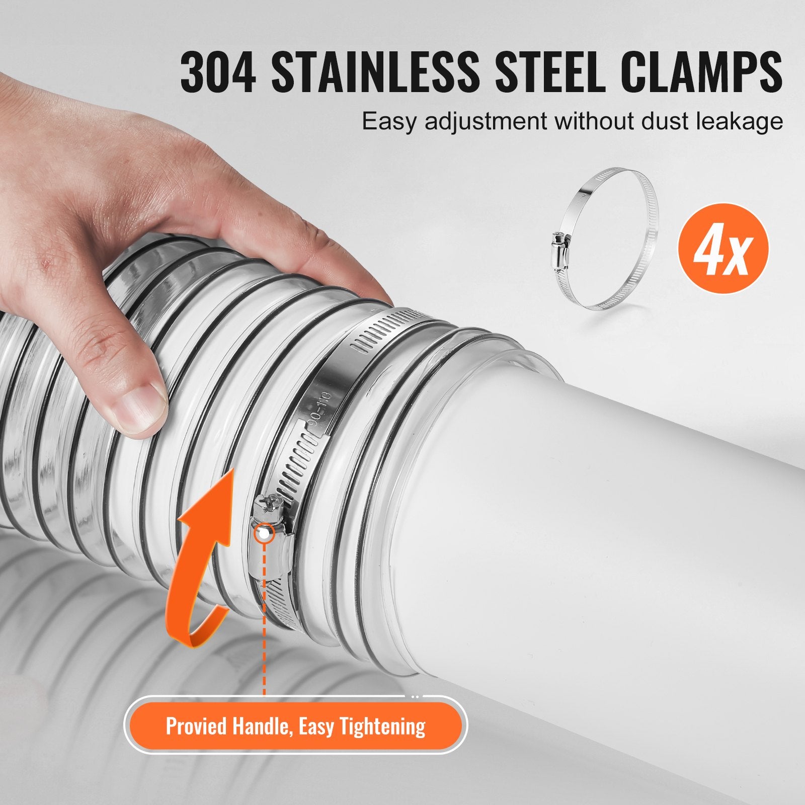 Dulkių siurbimo žarna VEVOR 4" x 50', PVC su plienine vija