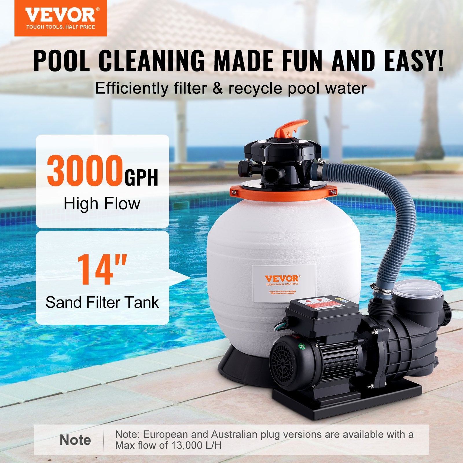 Smėlio filtras su siurbliu VEVOR HCP370-D, 13 000 l/val.