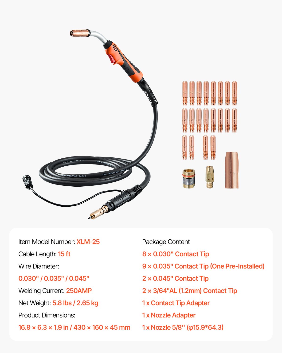 MIG suvirinimo degiklis VEVOR XLM-25, 250A