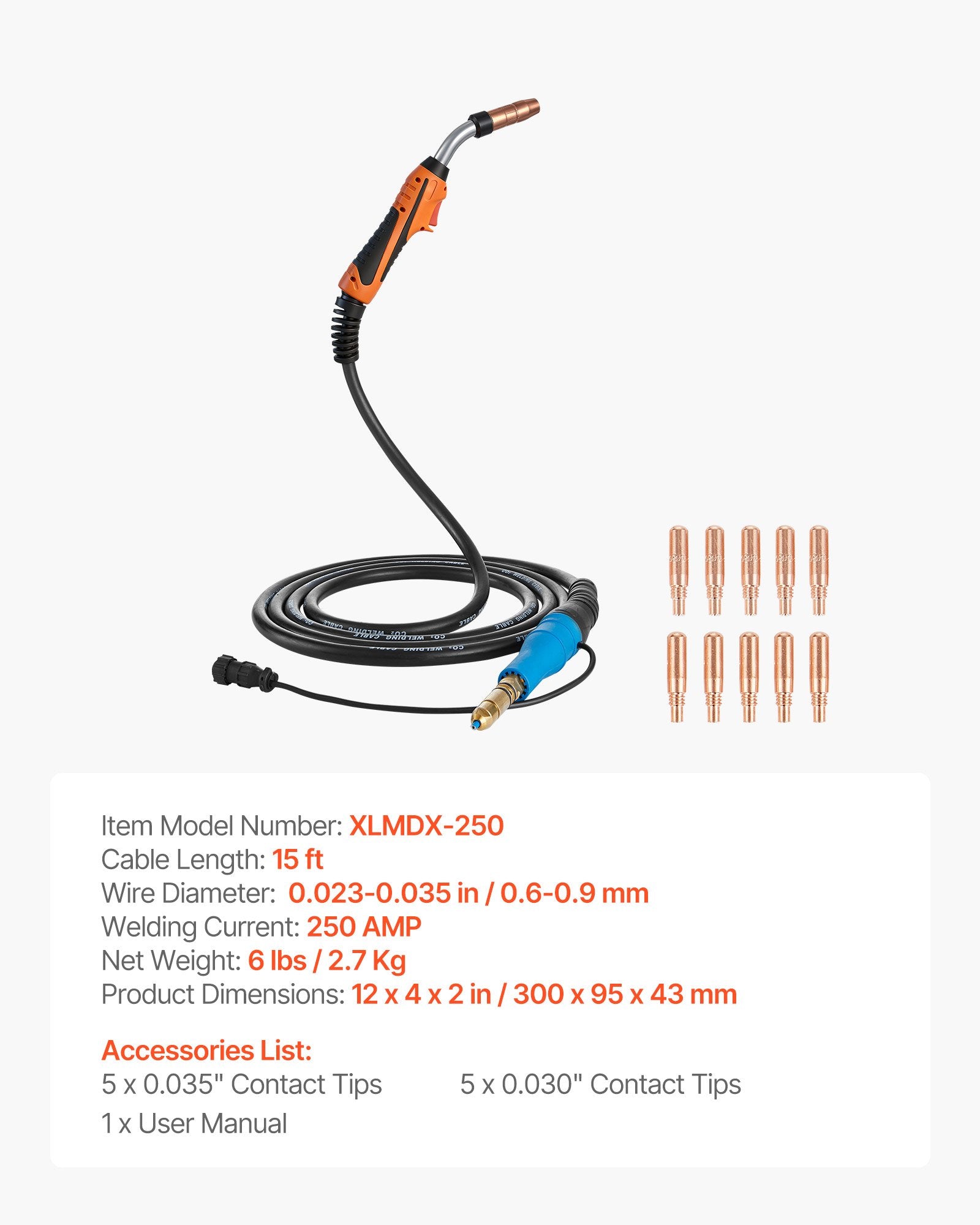 MIG suvirinimo degiklis VEVOR XLMDX-250, 250 A