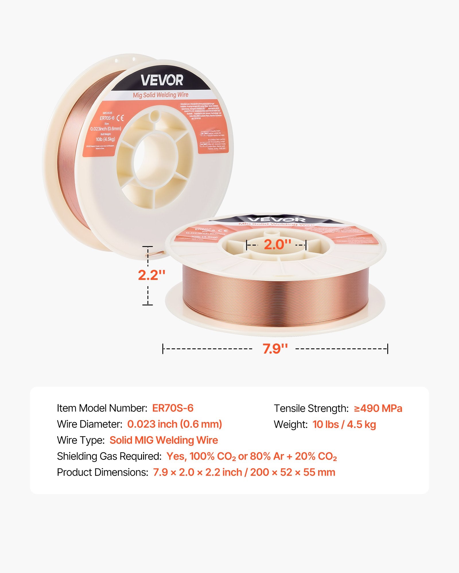 MIG suvirinimo viela VEVOR ER70S-6, 0.6 mm