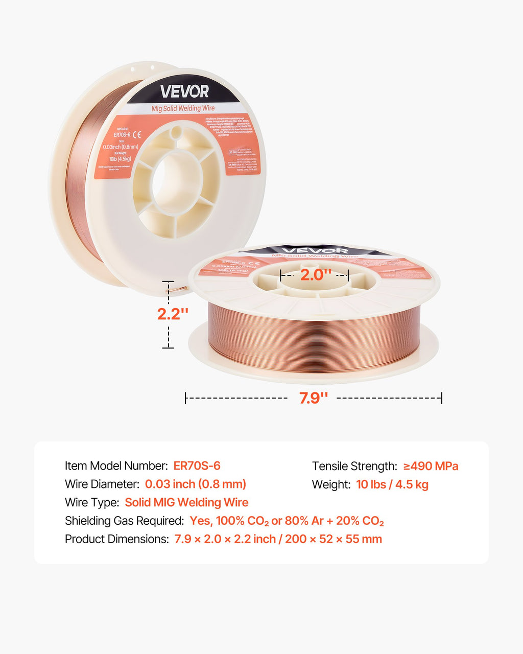 MIG suvirinimo viela VEVOR ER70S-6, 0.8 mm, 4.5 kg