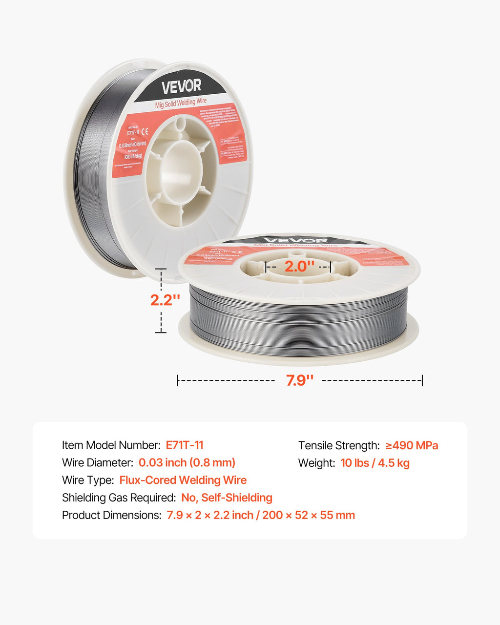 Suvirinimo viela su fliusu VEVOR E71T-11, 0.8 mm, 4.5 kg