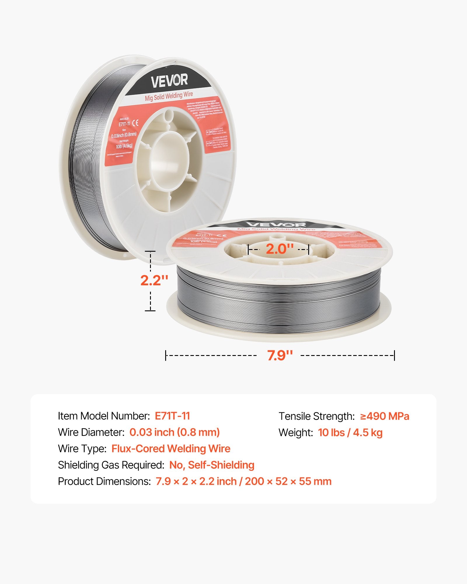 Suvirinimo viela su fliusu VEVOR E71T-11, 0.8 mm, 4.5 kg