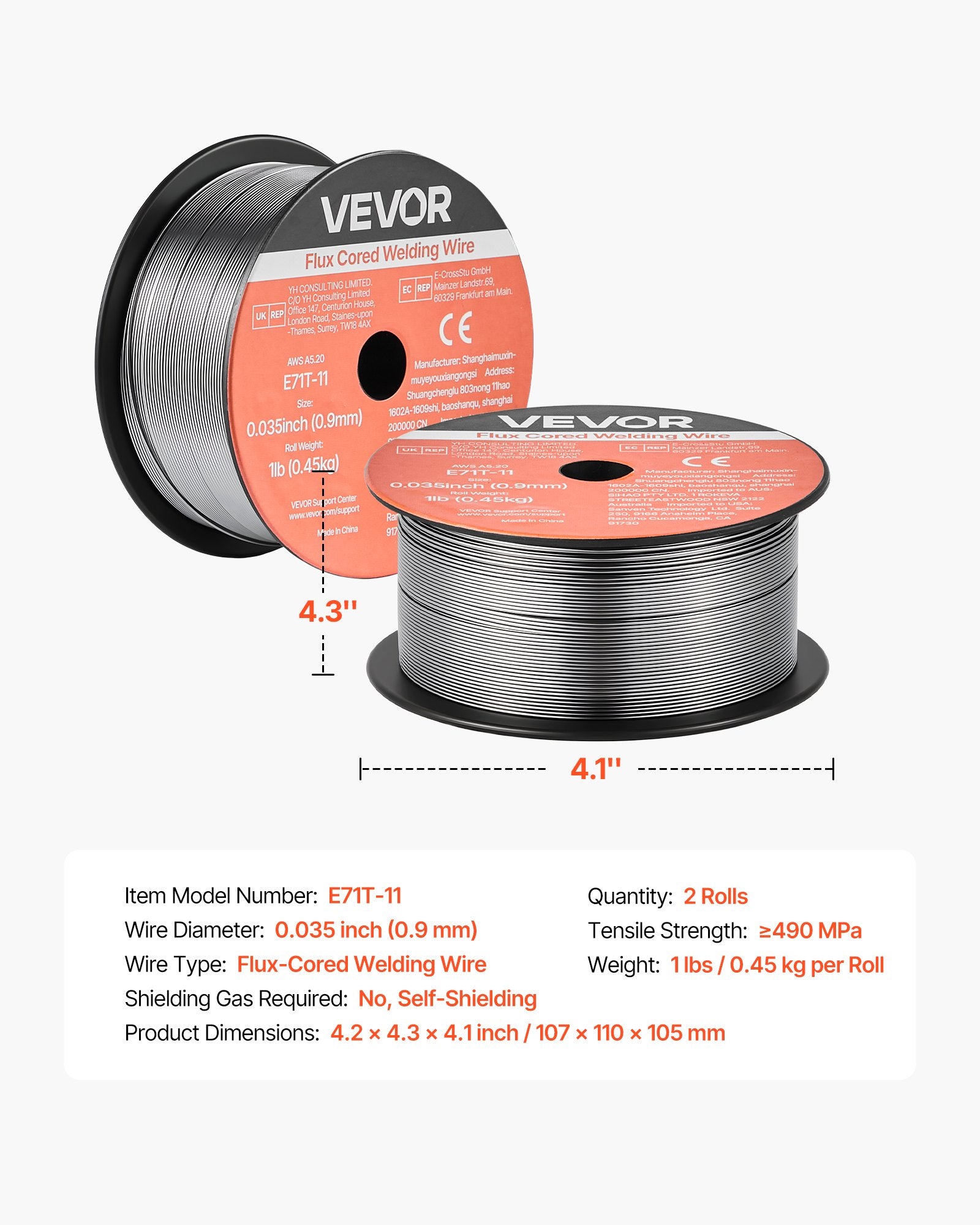 Glaistytoji suvirinimo viela VEVOR E71T-11, 0,9 mm, 2 vnt. po 0,45 kg