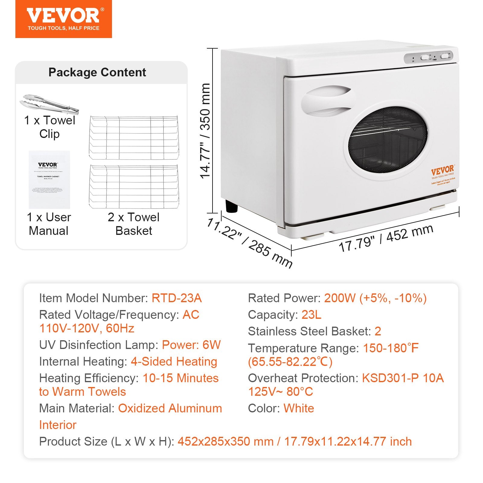 Rankšluosčių šildytuvas VEVOR RTD-23A, 23 l talpa