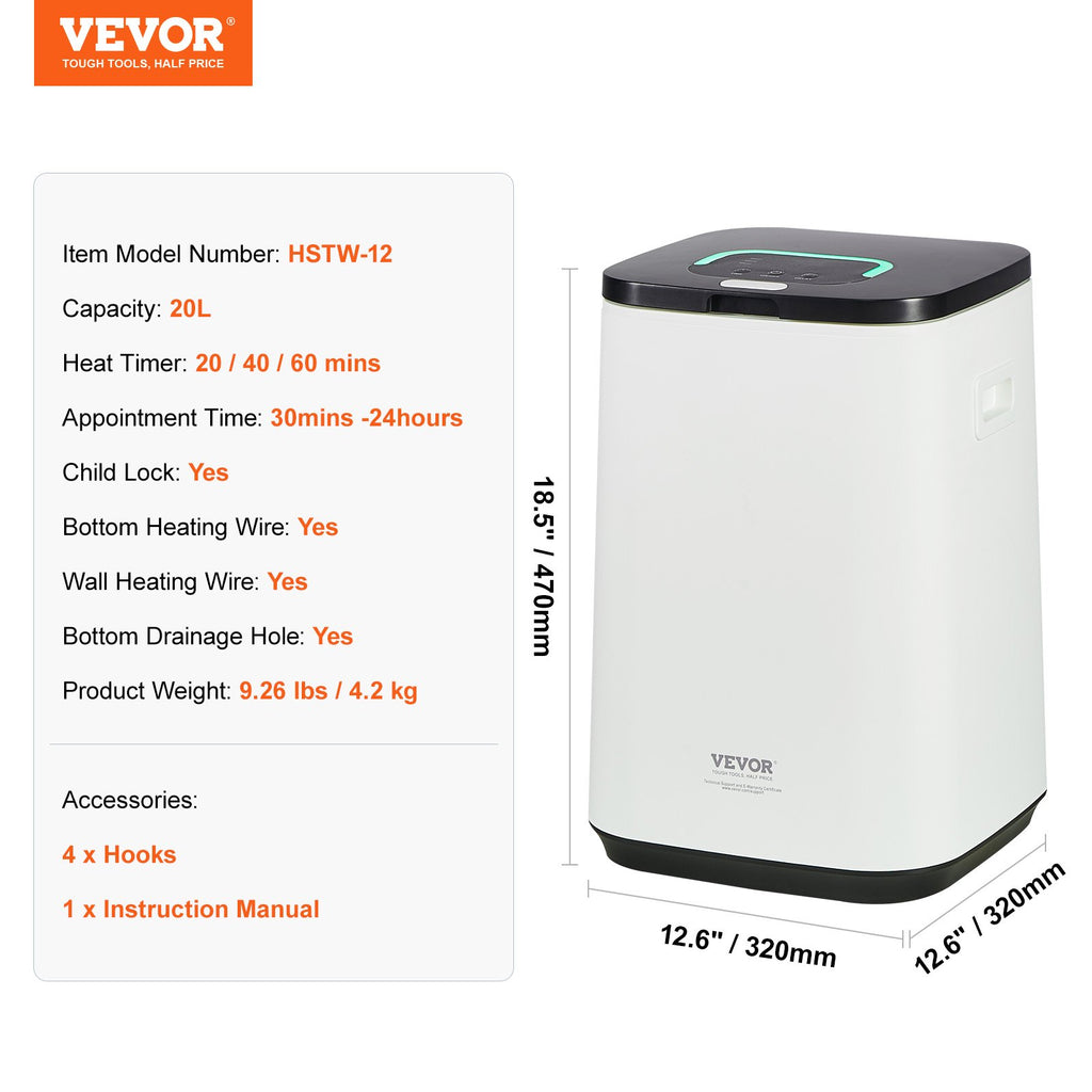 Rankšluosčių šildytuvas VEVOR HSTW-12, 20 l talpa