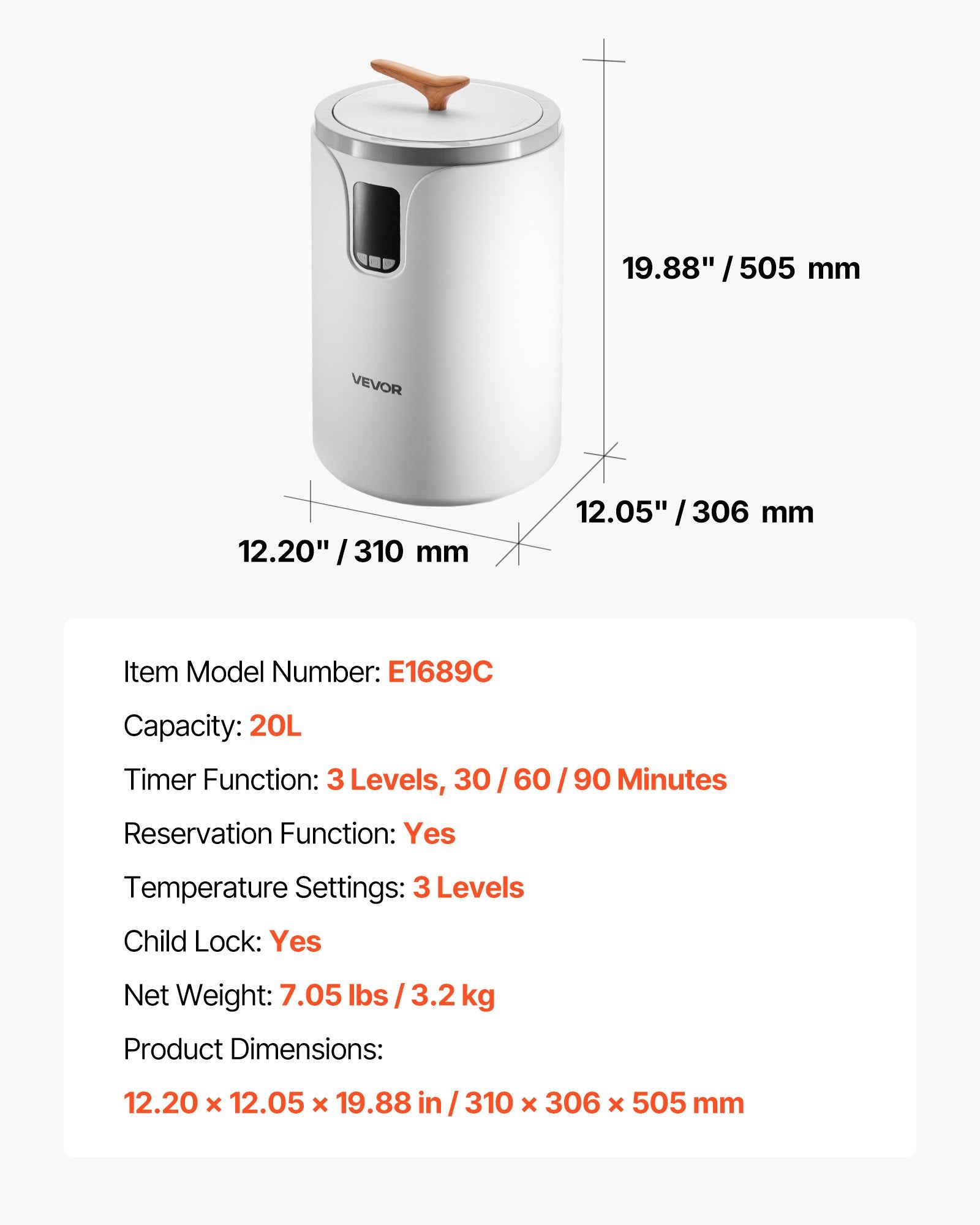 Rankšluosčių šildytuvas VEVOR E1689C, 20 l talpa