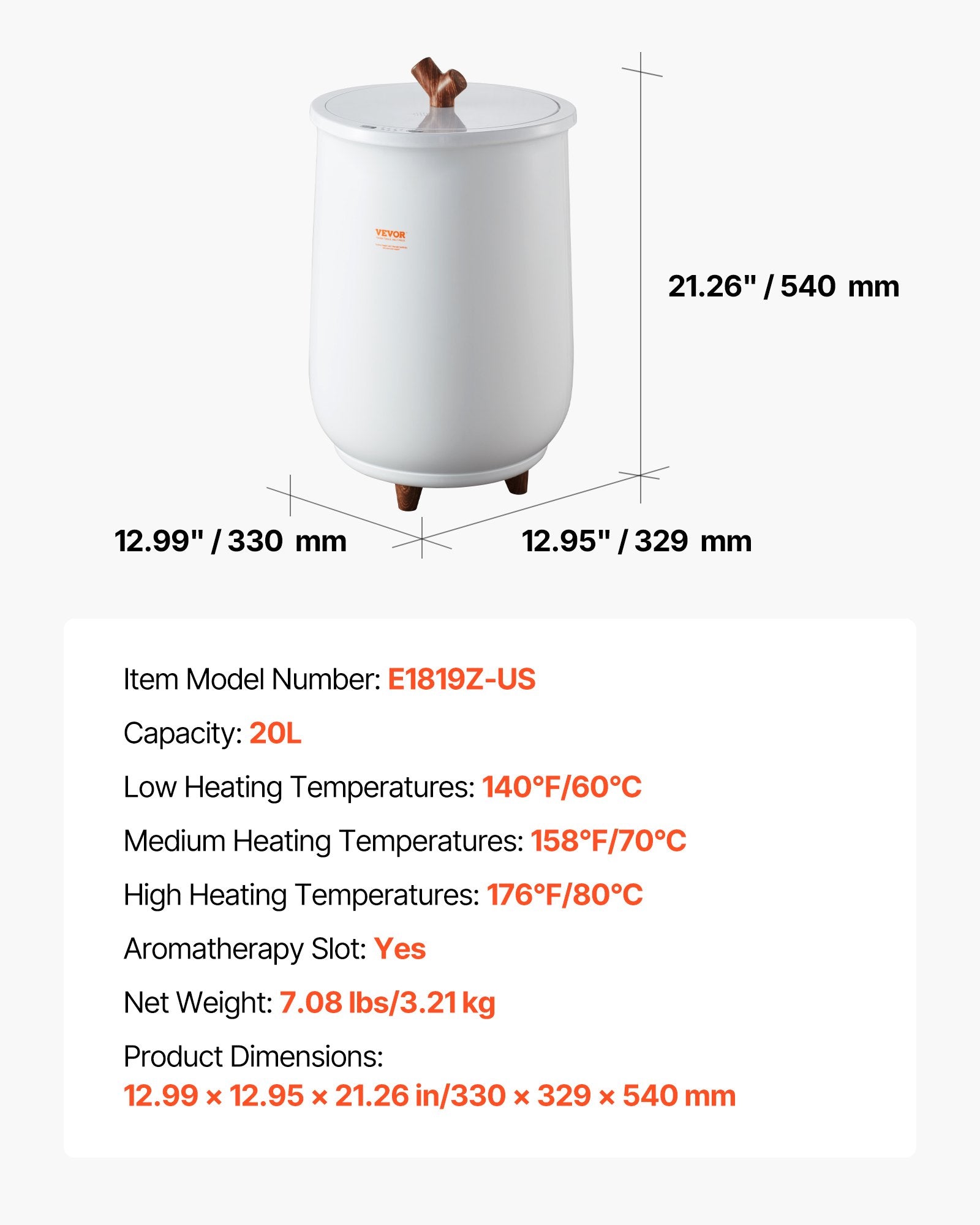 Rankšluosčių šildytuvas VEVOR E1819Z-US, 20 l talpa