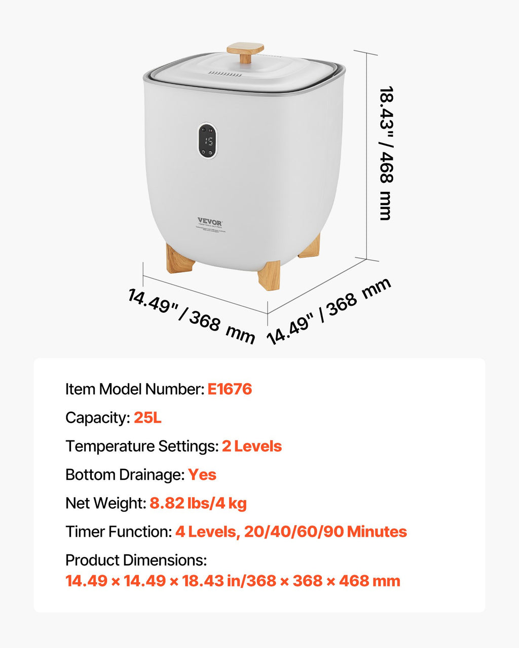 Rankšluosčių šildytuvas VEVOR E1676, 25 l