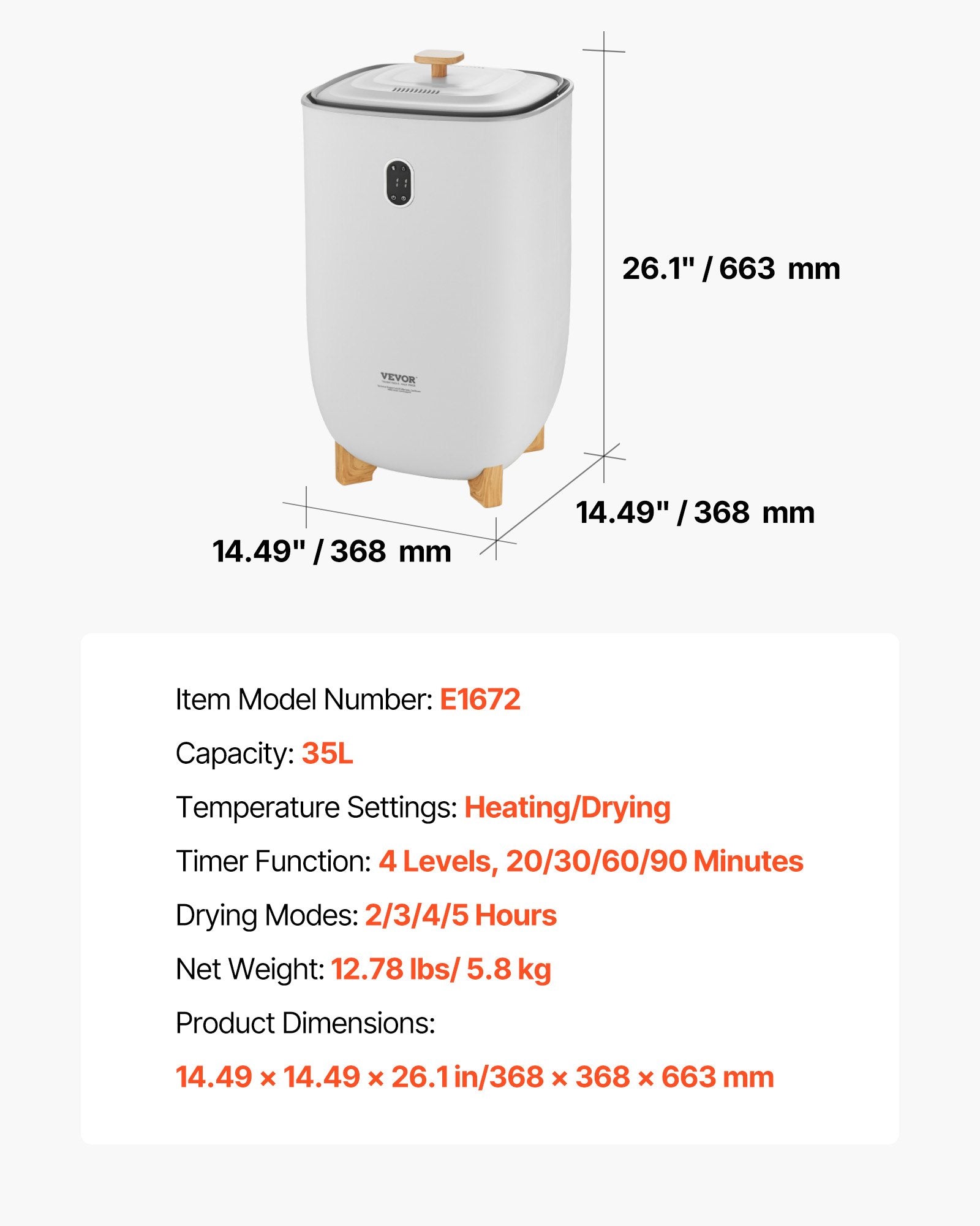 Rankšluosčių šildytuvas VEVOR E1672, 35 l talpa