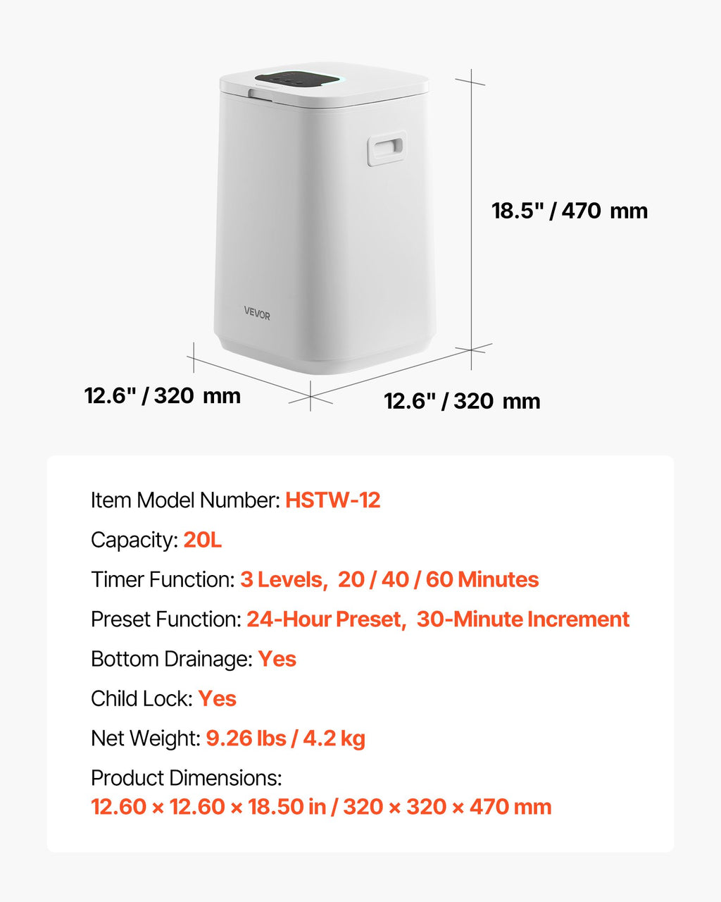 Rankšluosčių šildytuvas VEVOR HSTW-12, 20 l talpos