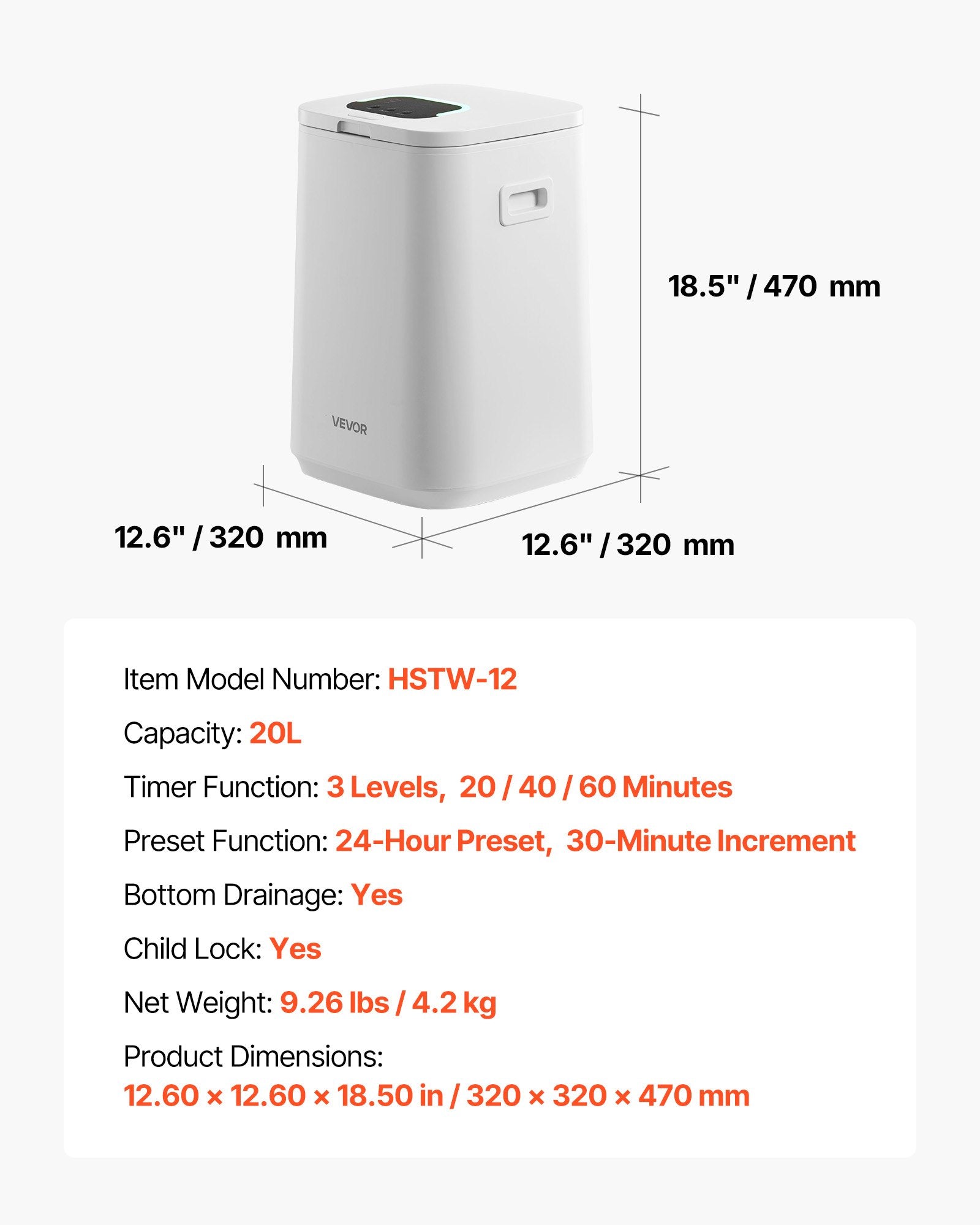 Rankšluosčių šildytuvas VEVOR HSTW-12, 20 l talpos