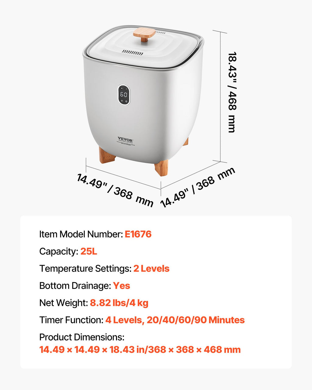 Rankšluosčių šildytuvas VEVOR E1676, 25 l talpa