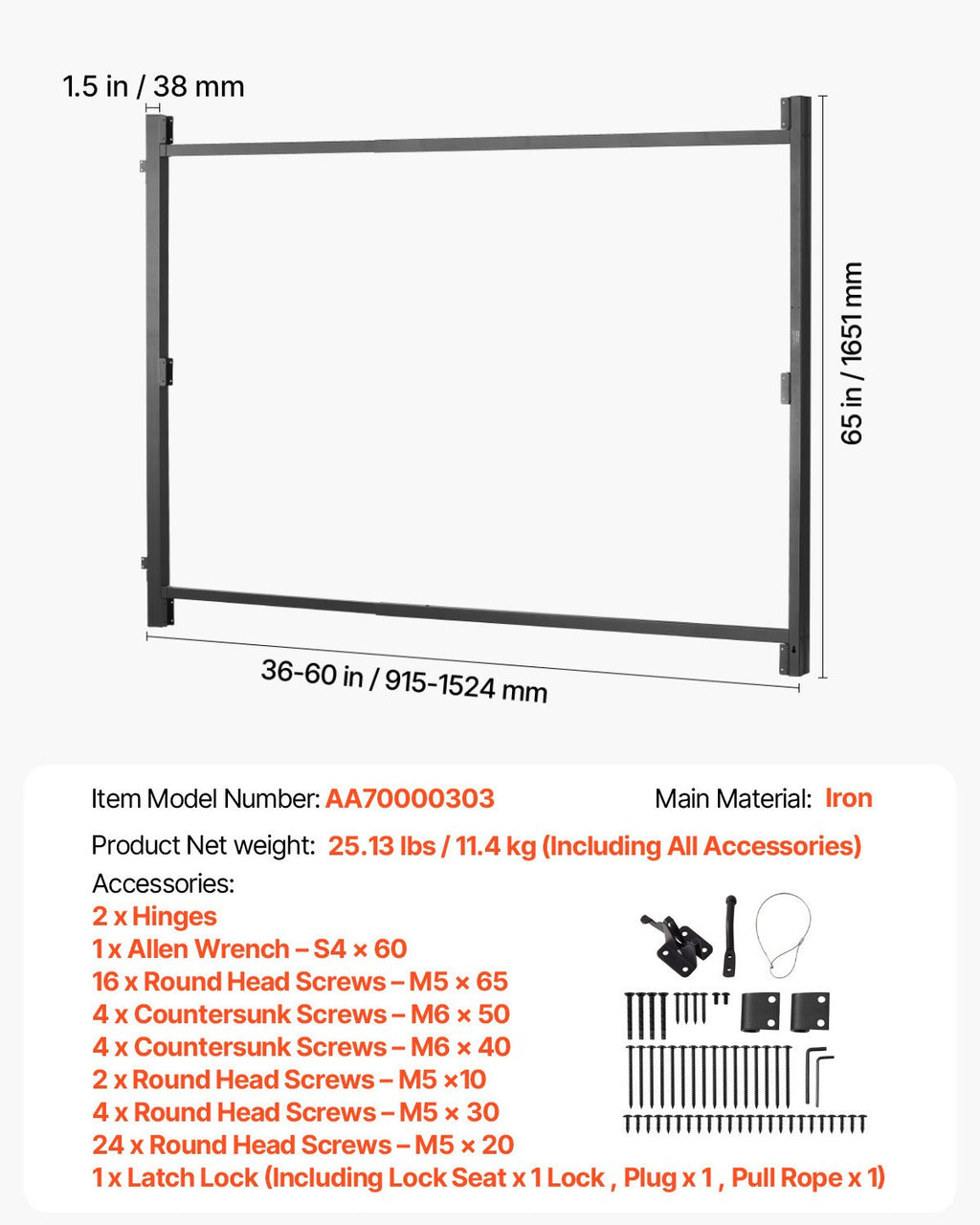 Vartų rėmo montavimo rinkinys VEVOR AA70000303, 91–152 cm pločio angoms