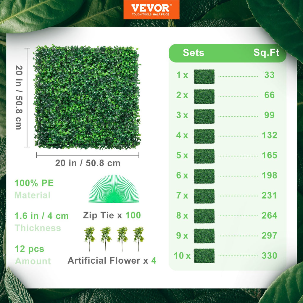 Dirbtinės gyvatvorės panelės VEVOR Boxwood, 12 vnt. rinkinys