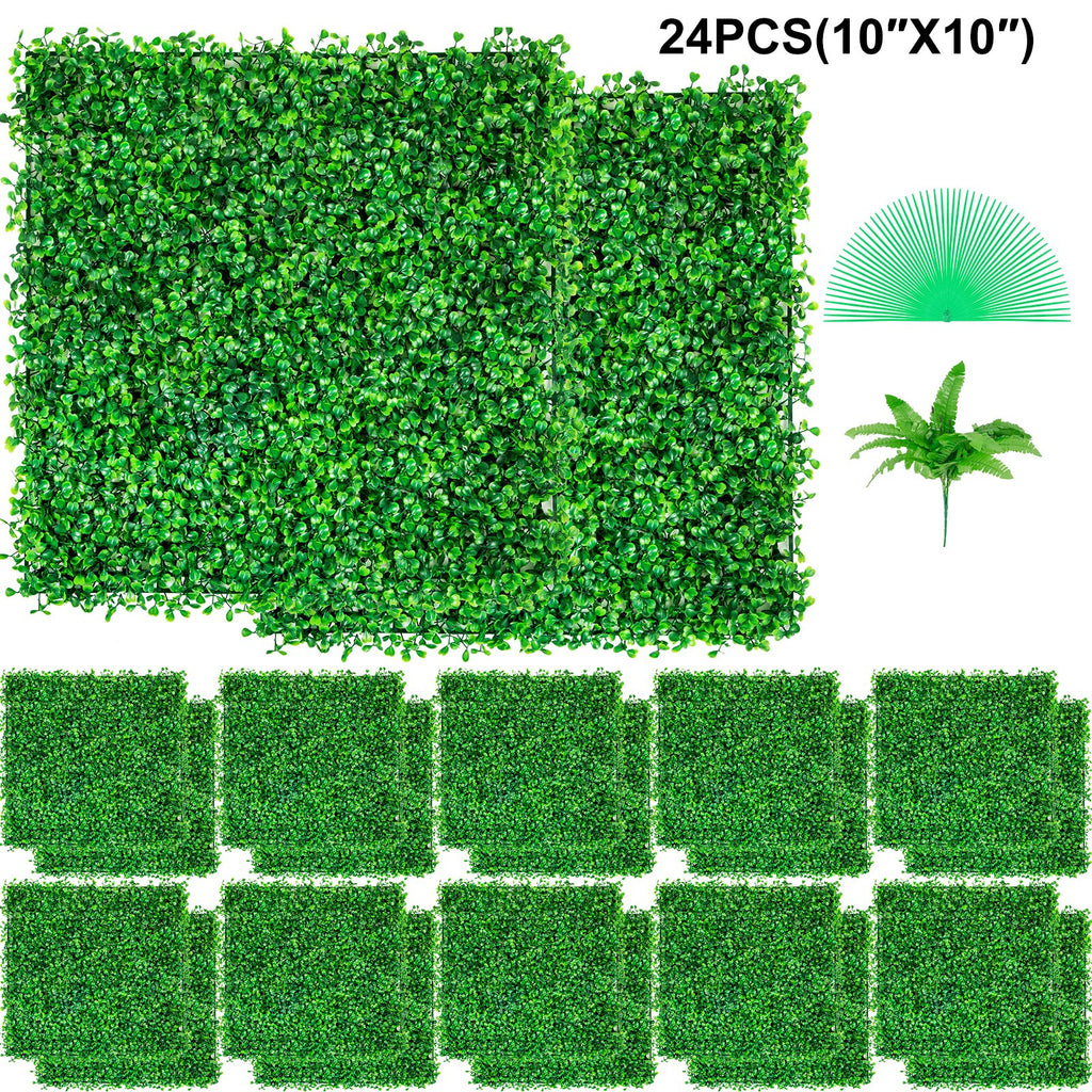 Dirbtinės buksmedžio sienelės panelės VEVOR 24 vnt., 25x25 cm