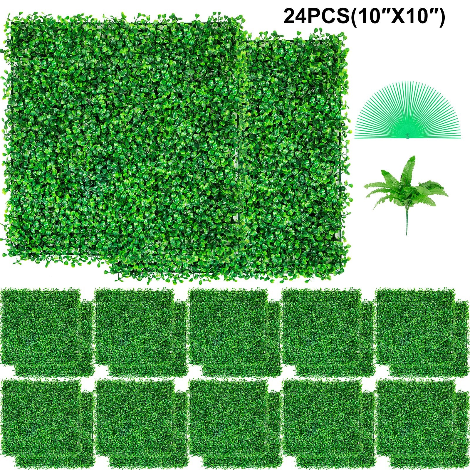 Dirbtinės buksmedžio sienelės panelės VEVOR 24 vnt., 25x25 cm