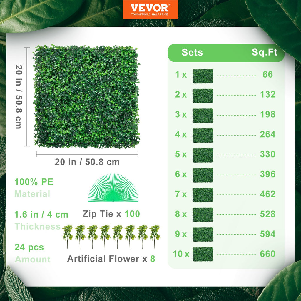 Dirbtinės gyvatvorės panelės VEVOR Boxwood Panel, 24 vnt. (50x50 cm)