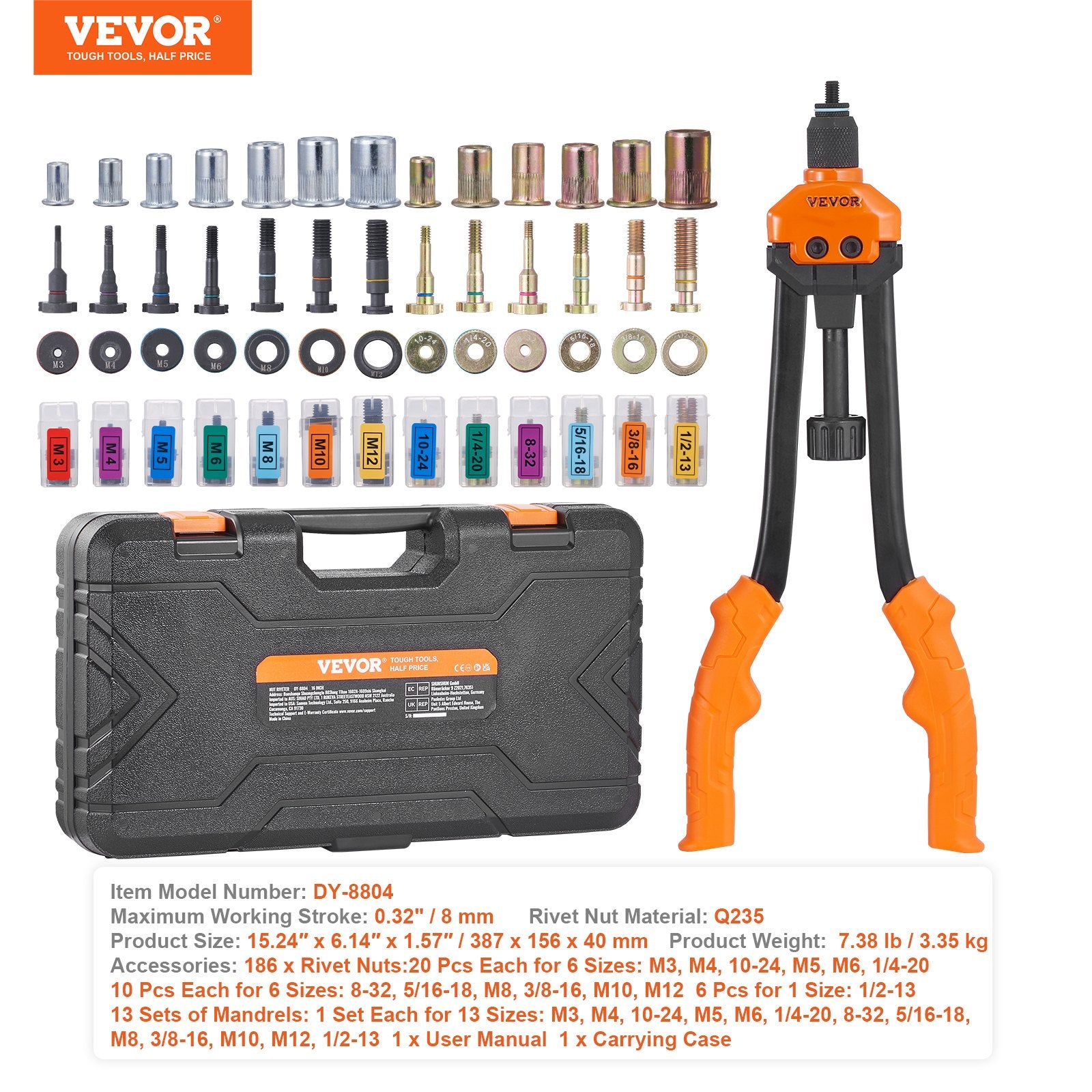 Kniediklis srieginėms kniedėms VEVOR DY-8804, 40,6 cm