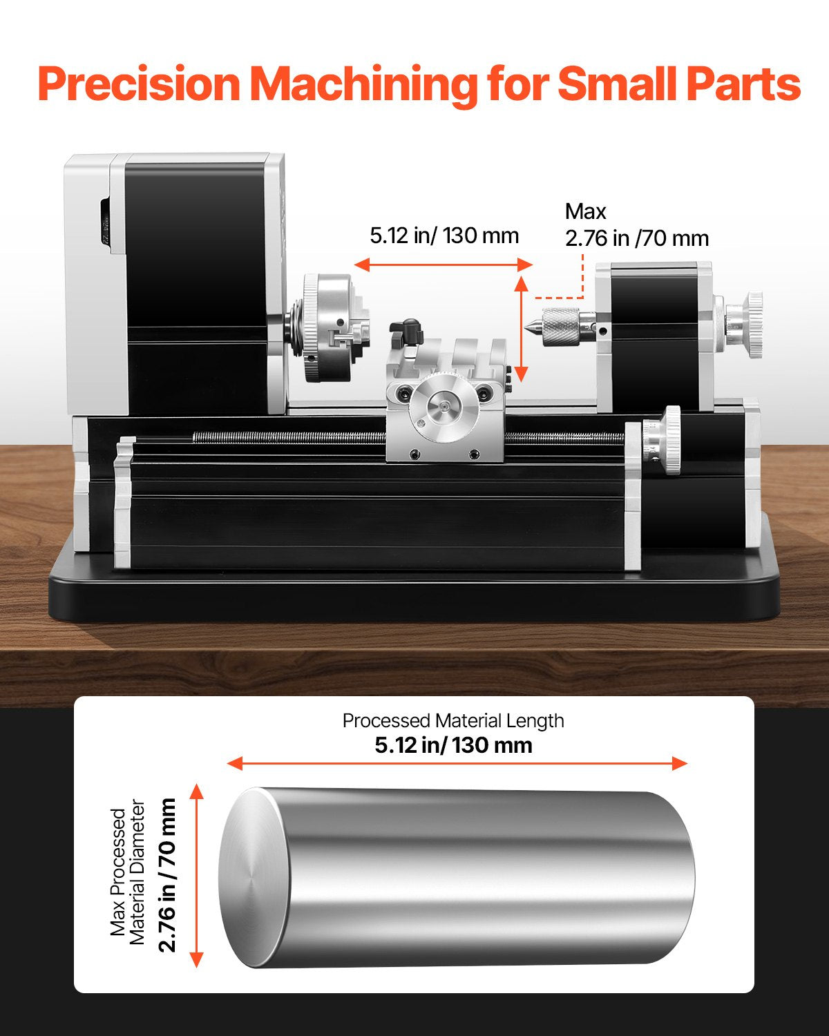 Mini metalo tekinimo staklės VEVOR 7X12, 20 000 sūk./min.